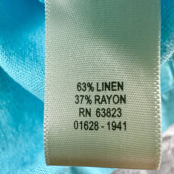 CJ Banks Button Up Hoodie Women's 3X Aqua Blue Linen Blnd Beachy Coastal 3/4 Slv - Picture 9 of 16